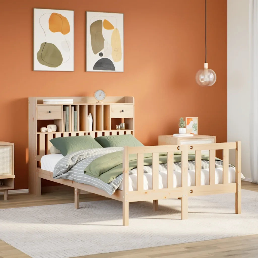 Letto Libreria senza Materasso-Struttura Letto con contenitore 135x190 cm in Legno di Pino 453360