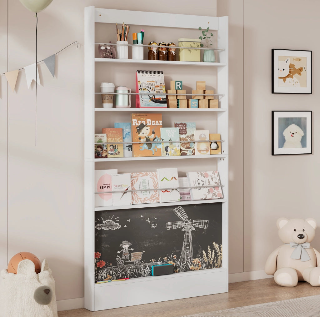 Scaffale libreria bianco con lavagna 100x10x180 cm