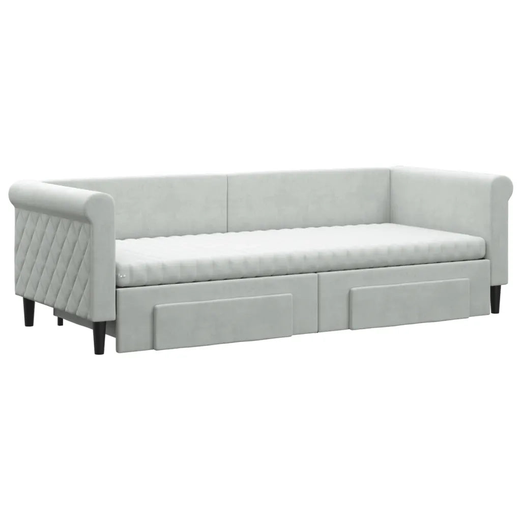 Divano Letto Estraibile Cassetti Grigio Chiaro 80x200cm Velluto 3197836