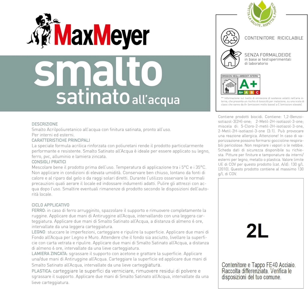 Smalto Satinato All'Acqua Poliuretanico, Colore Bianco, 2L