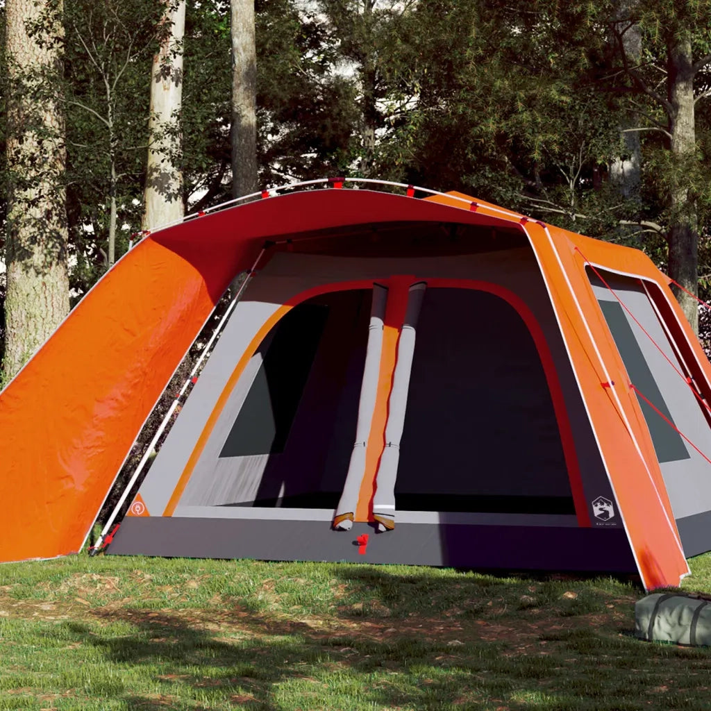 Tenda Famiglia Portico 9 Pers.-Tenda da campeggio Grigio Arancione Rilascio Rapido