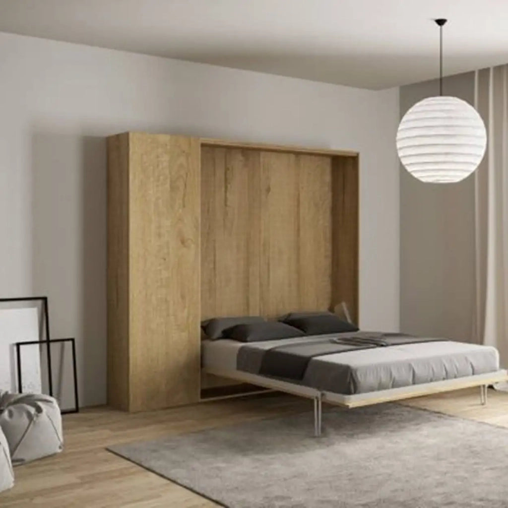 Letto matrimoniale a scomparsa 160 Kentaro con colonna quercia natura