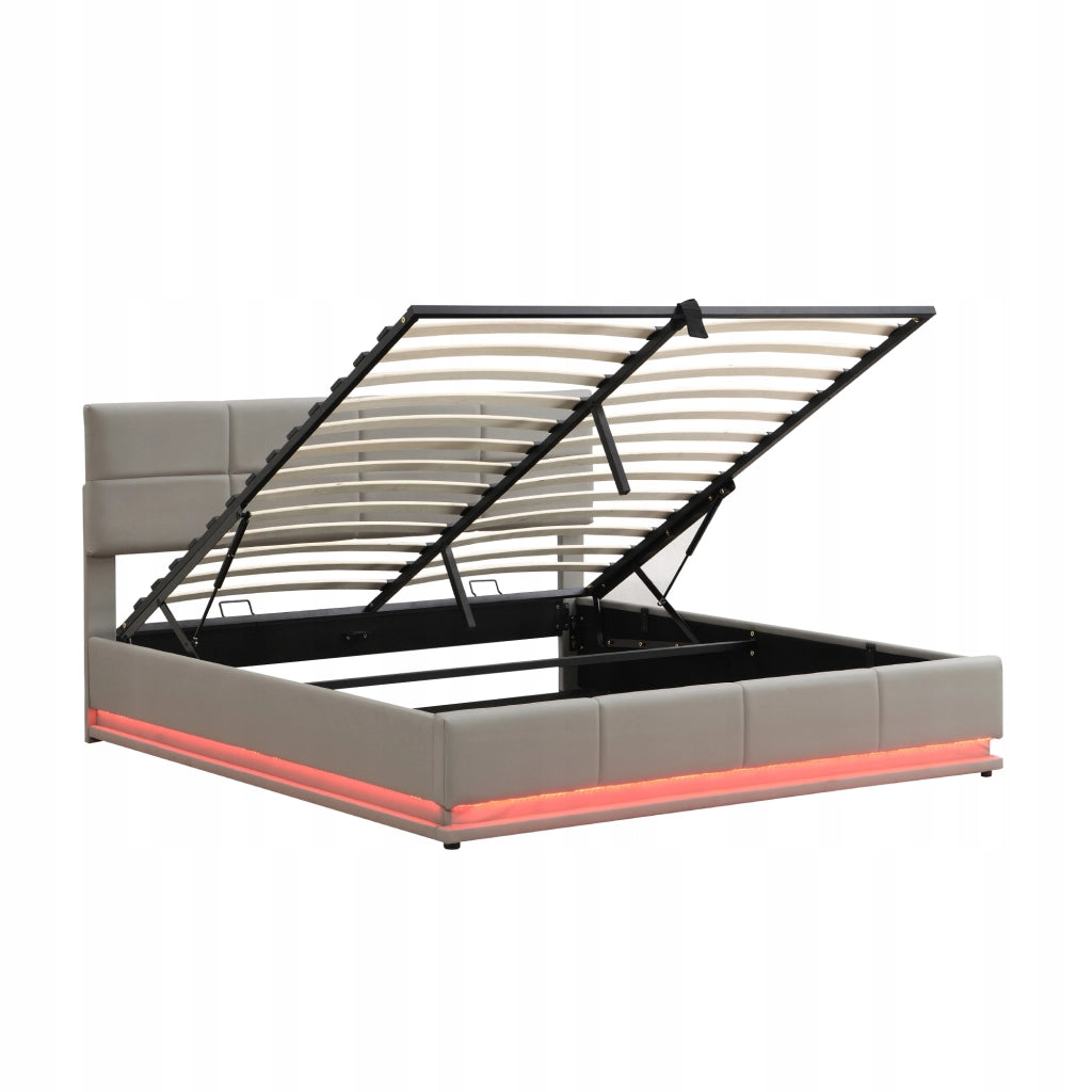 Letto imbottito 180x200 LED - Xylo - Idraulico, colore grigio chiaro