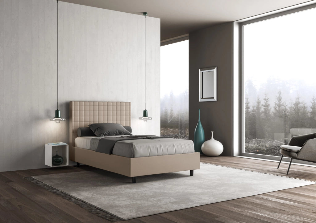 BS COM Letto una piazza e mezza con rete imbottito 110x200 similpelle tortora
