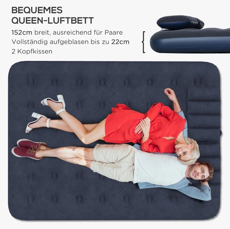 Letto gonfiabile blu con pompa manuale e 2 cuscini 203 x 152 x 22 cm