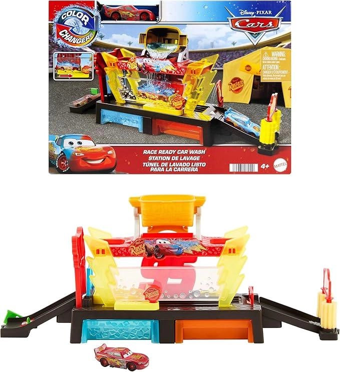 CARS - Autolavaggio Corsa Cambia Colore, playset Disney Pixar con rampa e vasca lungo 50+ cm, include il veicolo Saetta