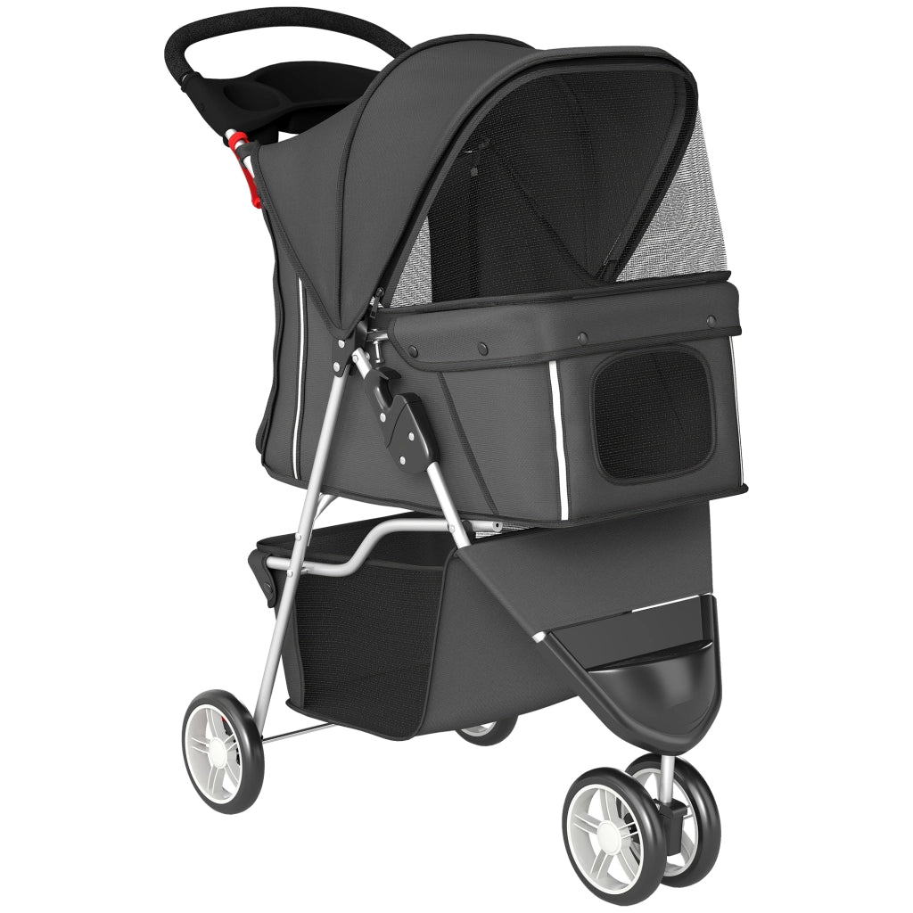 Passeggino per Cani Pieghevole 77x44x102 cm con Portabicchieri e Cestino Grigio Carbone