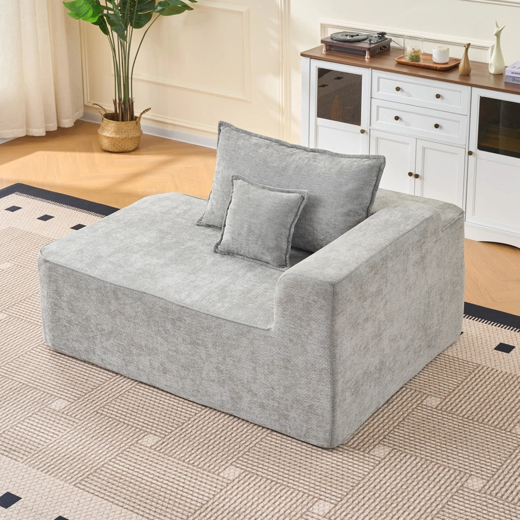 OKWISH Chaise Longue con Cuscino e Tasche Laterali, Seduta Completamente Imbottita senza Montaggio, Ciniglia, Grigio