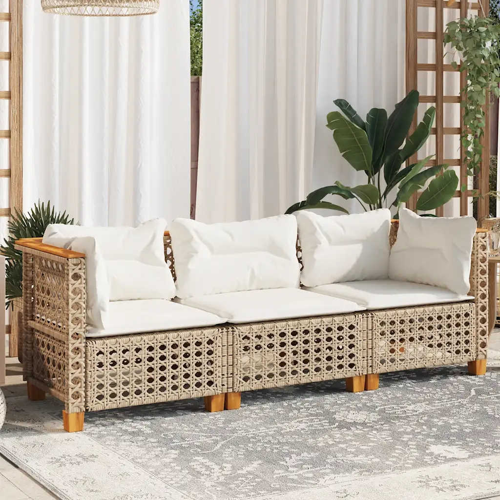 Divano da Giardino con Cuscini a 3 Posti-Sofa da Giardino-Divano da esterno Beige in Polyrattan 920053