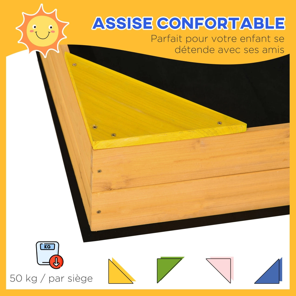 Sabbionaia Quadrata Legno Bambini 4 Sedute Angolari 109x109x19.8cm ¨C Xylo ¨C Naturale