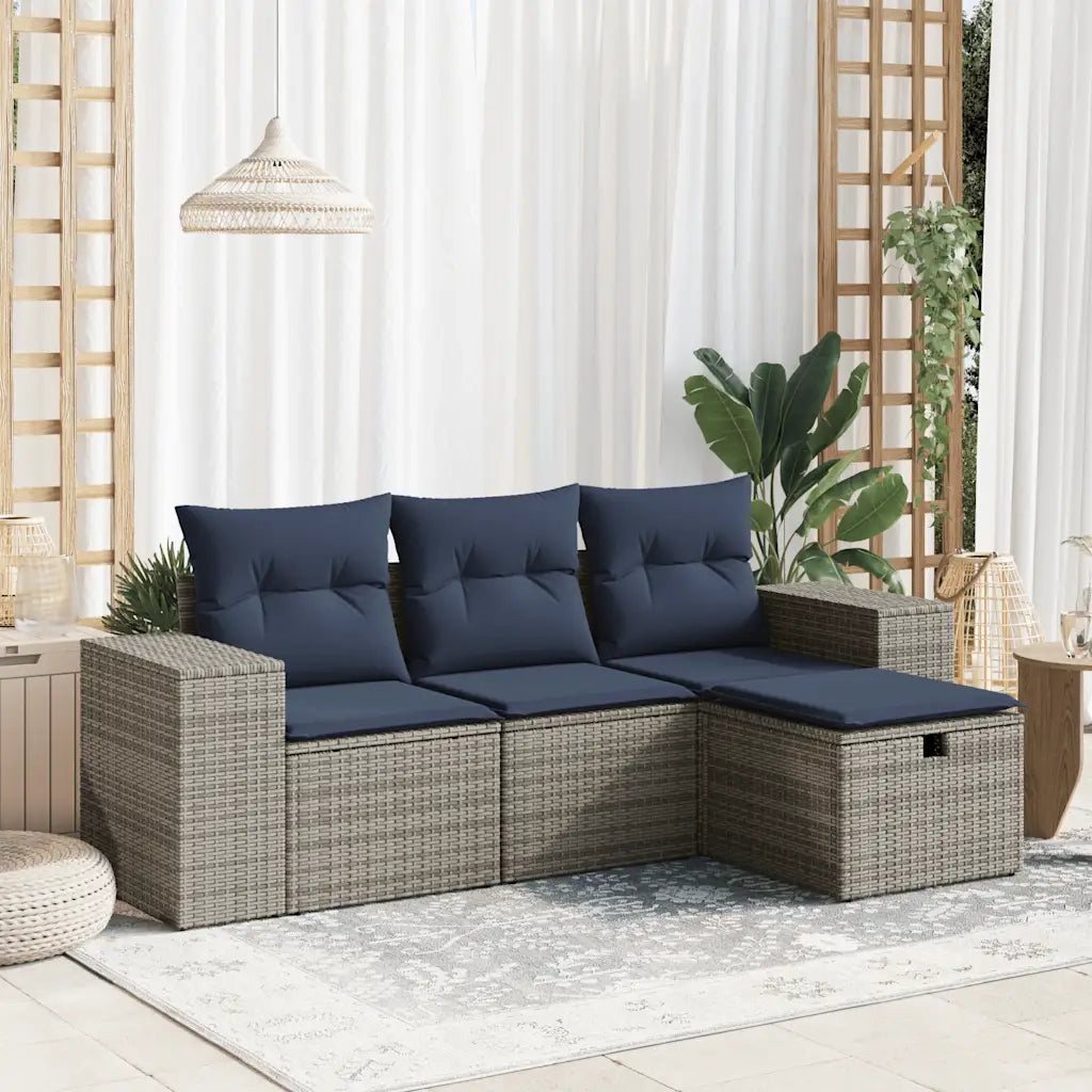 Set Divani da Giardino 4 pz | Set Salotto da Giardino con Cuscini in Polyrattan Grigio