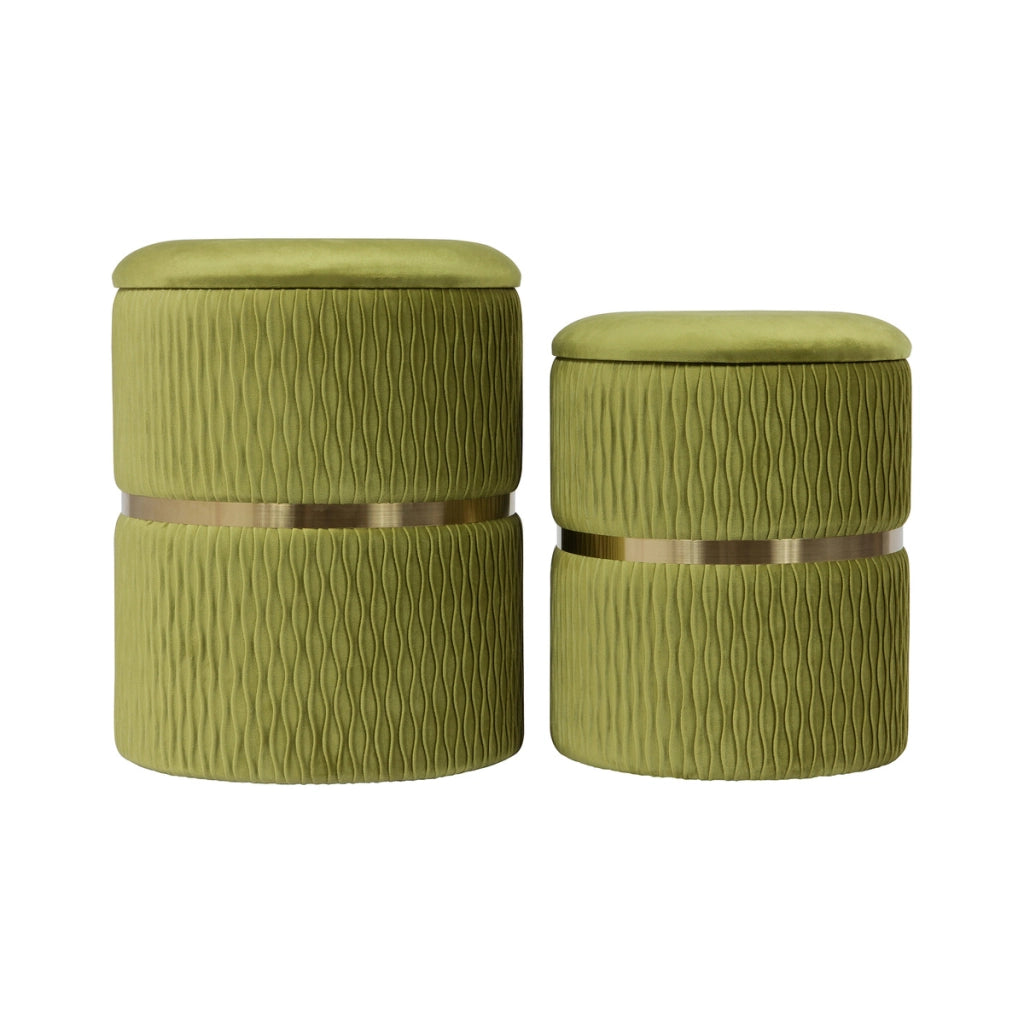 Set di 2 Puff Contenitori Milas in Velluto Verde Pistacchio