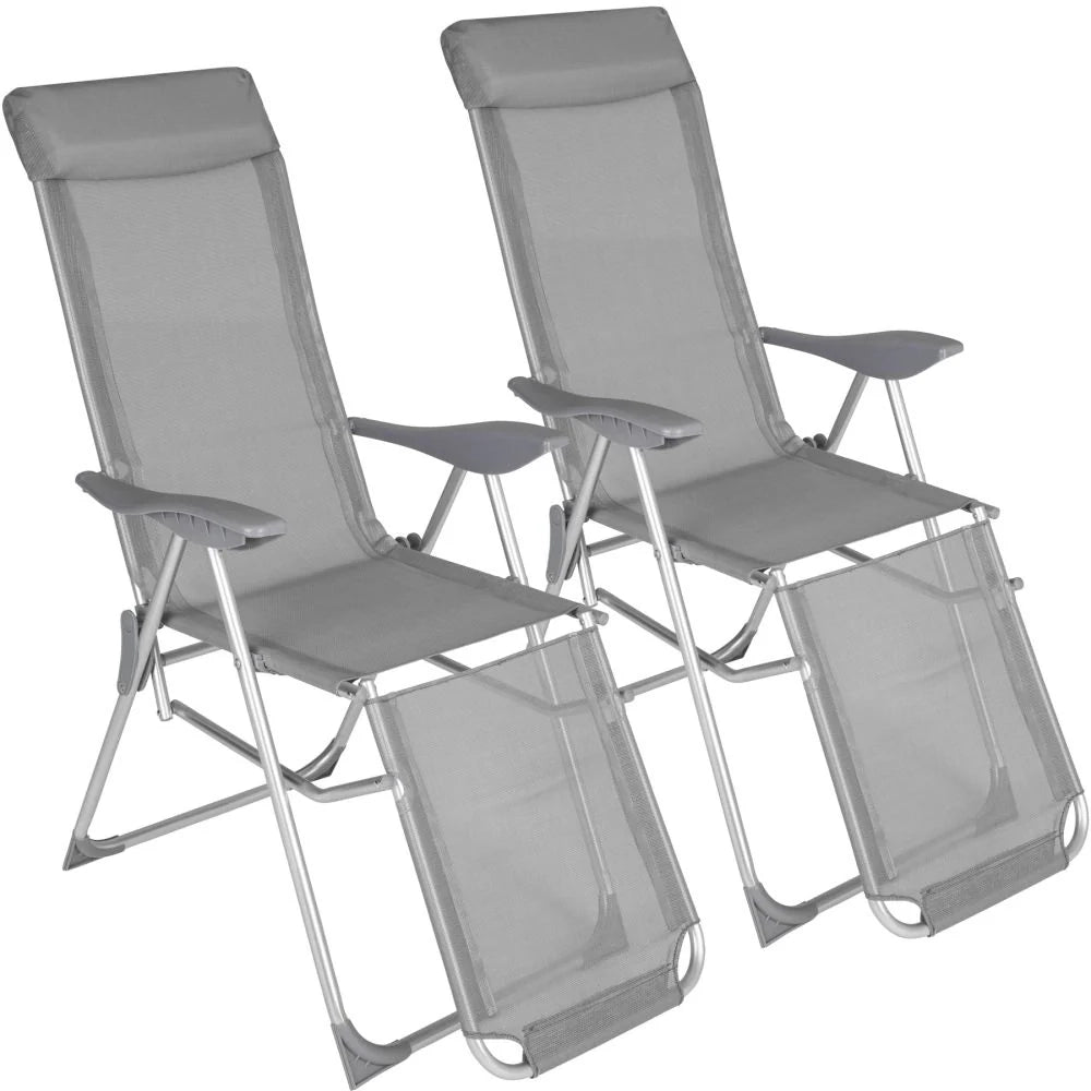 Set di 2 sedie da giardino pieghevoli con poggiapiedi braccioli poggiatesta rimovibile mobili da giardino per esterni struttura in alluminio schienale reclinabile mobili da giardino 2208264