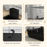 Gabbia per Conigli a 2 Porte con Vassoio Rimovibile, in Metallo e Plastica PP, 100x55x41 cm, Nero e Argento