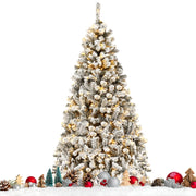 Albero di Natale 180 cm in PVC 600 rami, Abete artificiale innevato illuminato con solida base di metallo, Bianco-Alberi di Natale