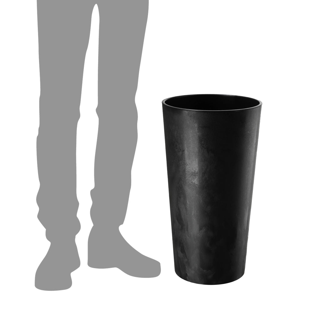 Vaso da fiori KADAX 36 cm con coperchio e inserto, vaso da fiori in plastica nero
