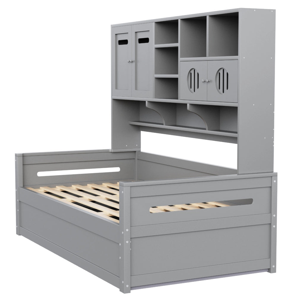 Letto multifunzione 90x200 cm con contenitore idraulico in legno grigio