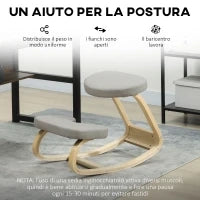 Sedia Inginocchiatoio con Movimento a Dondolo, in Tessuto e Legno di Betulla, 50x73x55 cm, Grigio
