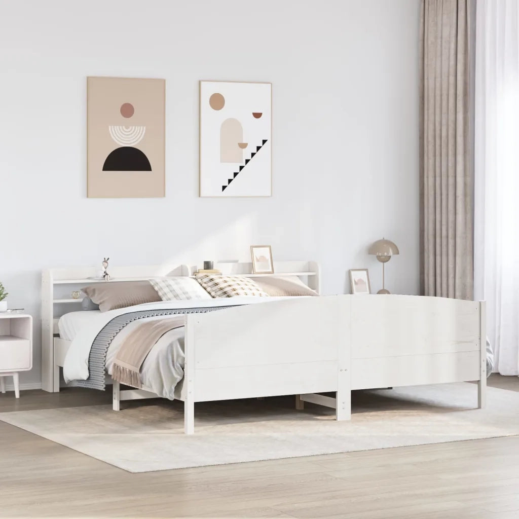 Letto matrimoniale | Letto per adulti | Giroletto senza Materasso Bianco 200x200 cm Legno Massello Pino