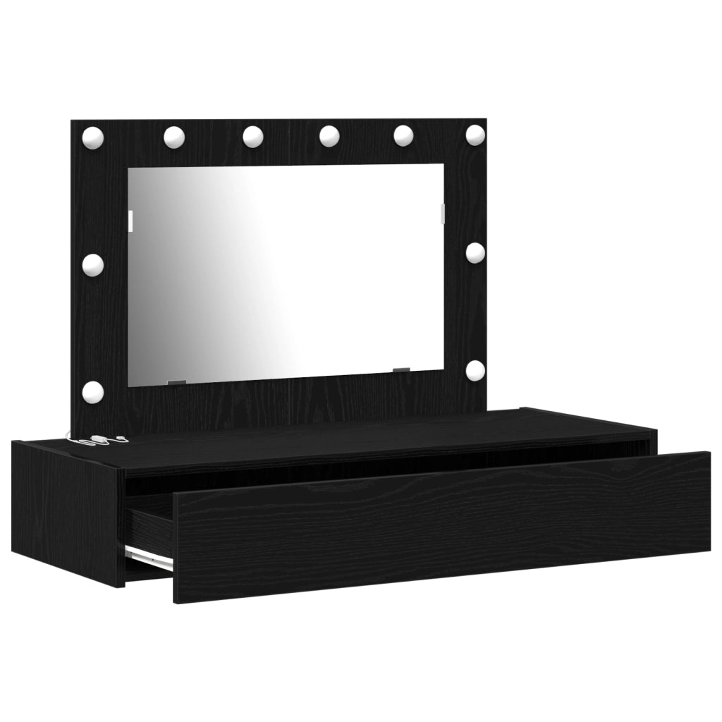 Tavolo da trucco montato a muro con luci LED in quercia nera