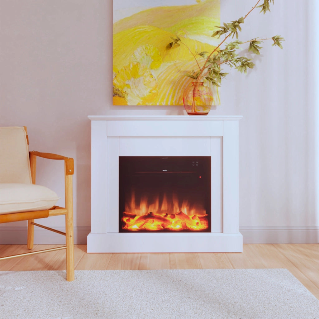 Caminetto Elettrico Da Pavimento Mpc Camillo Bianco 100cm Rivestimento In Legno Bianco 750w1500w Effetto Fiamma Led Ultra Realistico Termostato Automatico Telecomando Incluso Prodotto In Europa