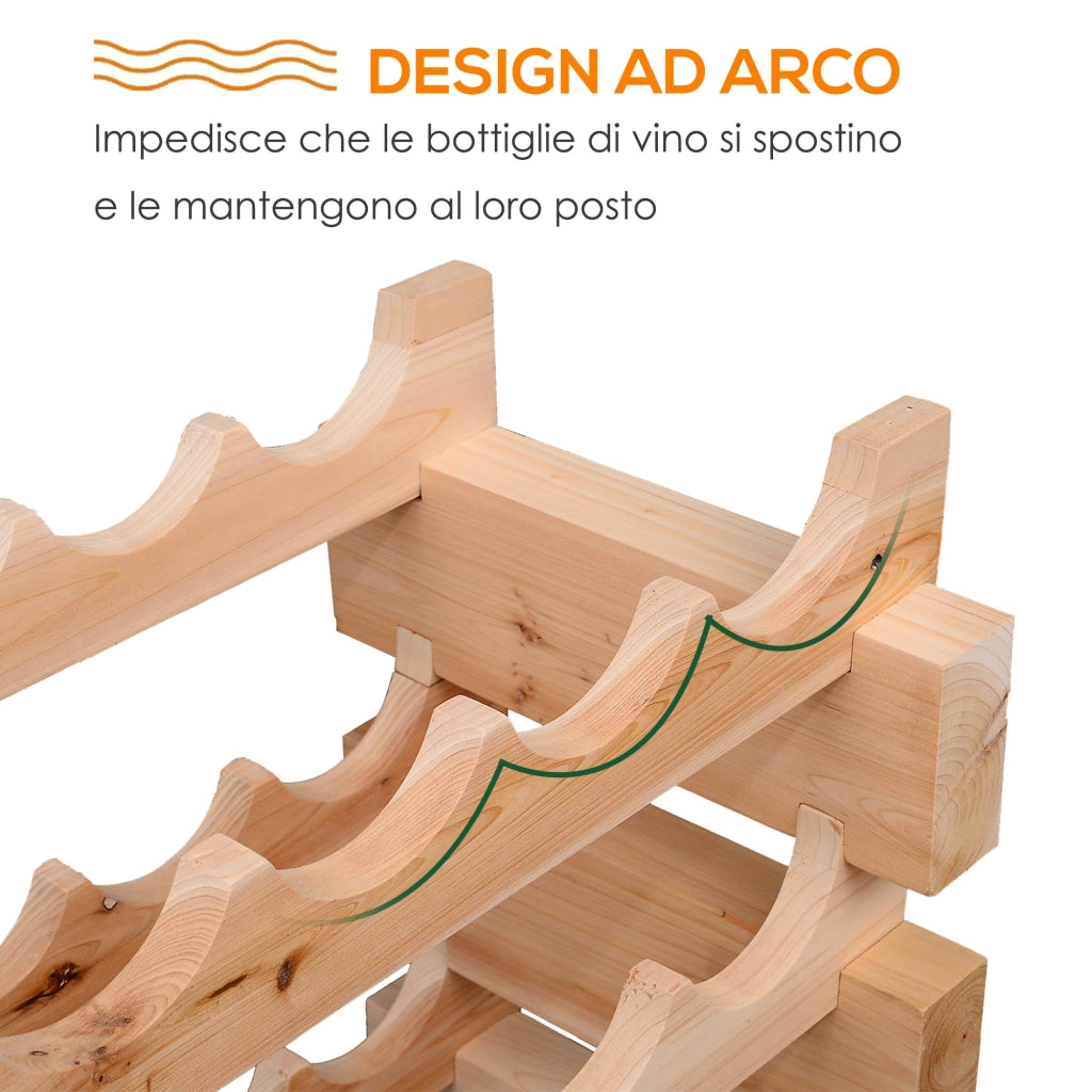 EasyComfort Scaffale Portabottiglie in Legno di Abete, Cantinetta Portabottiglie con 6 Ripiani per 72 Bottiglie e Peso Massimo 100 kg, 114x28x85 cm, Legno Naturale