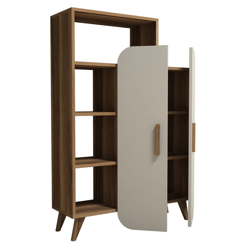 Mobile in legno con ripiano "Form" - 90 x 32 x 132 cm - Noce Crema