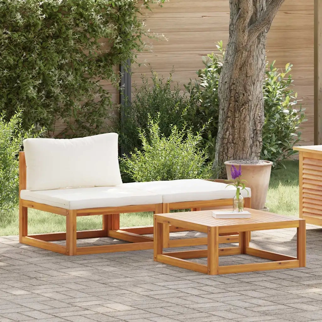 Salotto da Giardino-Set Divani da Giardino 3 pz con Cuscini Crema in Legno Acacia 143501