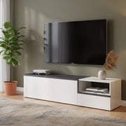 Mobile da soggiorno Porta Fluorite, Made in Italy, Credenza per Fluorite a 2 ante, Porta Fluorite da salotto, cm 160x40h46, Bianco lucido e Ardesia