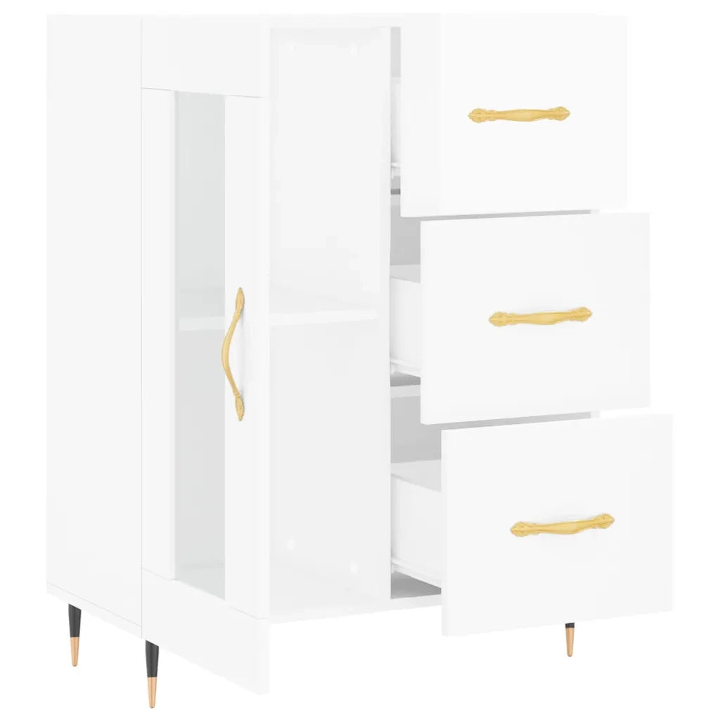 Credenza | Madia | Buffet da pranzo | Armadio da pranzo 69,5x34x90 cm in Legno Multistrato Bianco Lucido
