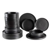 Set 18 Piatti in Porcellana Colorati Servizio Tavola Moderno 6 Persone Piatti Piani Ø27 cm, Fondi Ø20 cm e Dessert Ø19 cm Lavastoviglie e Microonde Certificati per Contatto Alimentare Nero