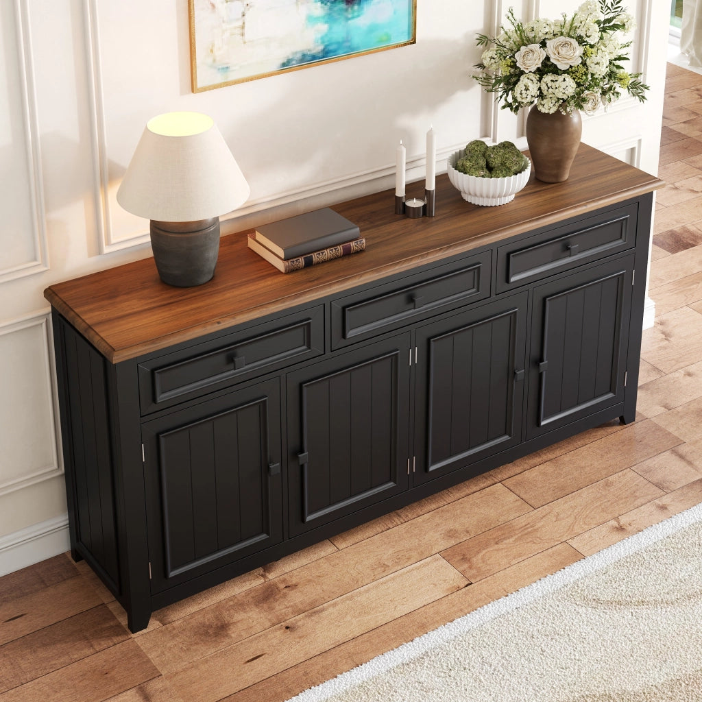 Credenza Nera 160 cm Mobile Buffet Moderno in MDF con 4 Ante e 3 Cassetti