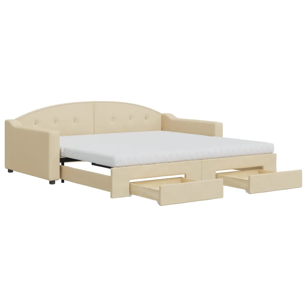 Divano Letto Estraibile con Cassetti Crema 100x200cm in Tessuto 3197593