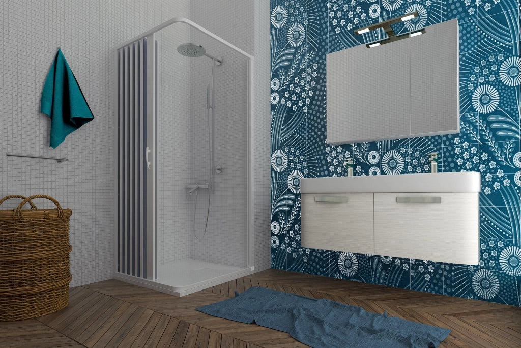 Box Doccia Angolare 1 Anta a Soffietto in PVC Apertura Laterale H185 cm Dorini Bianco 80x80 cm