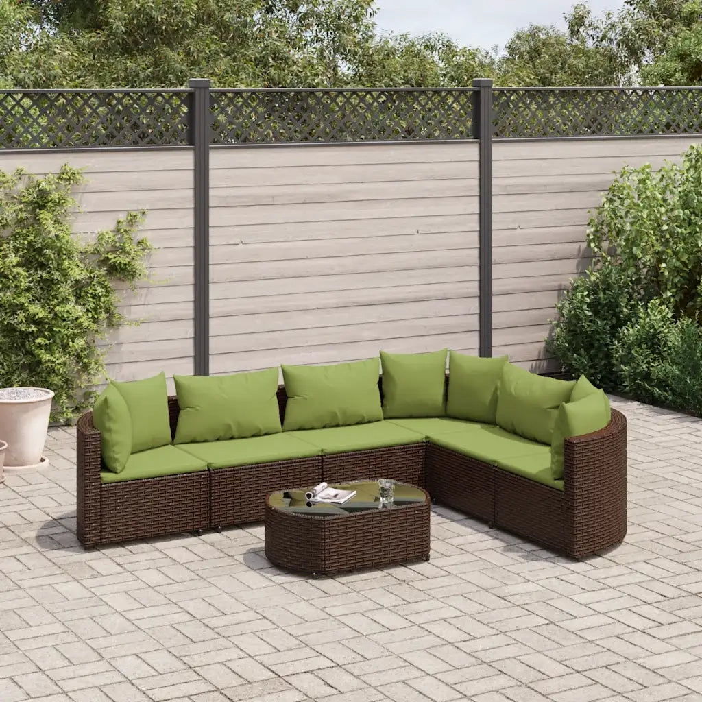 Set Divani da Giardino 7 pz con Cuscini Marrone in Polyrattan