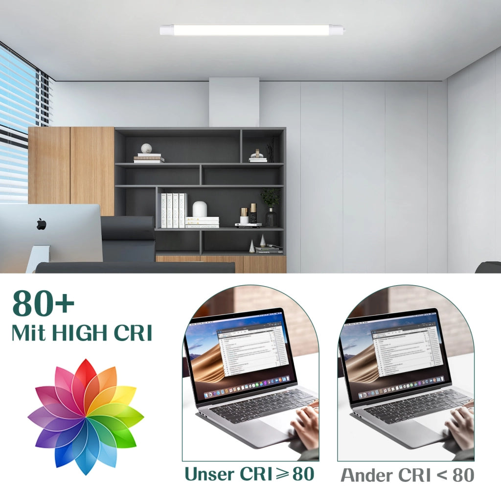 ZMH Lampada da soffitto plafoniera LED 90cm 24W IP65 5000K per ufficio cucina garage soggiorno