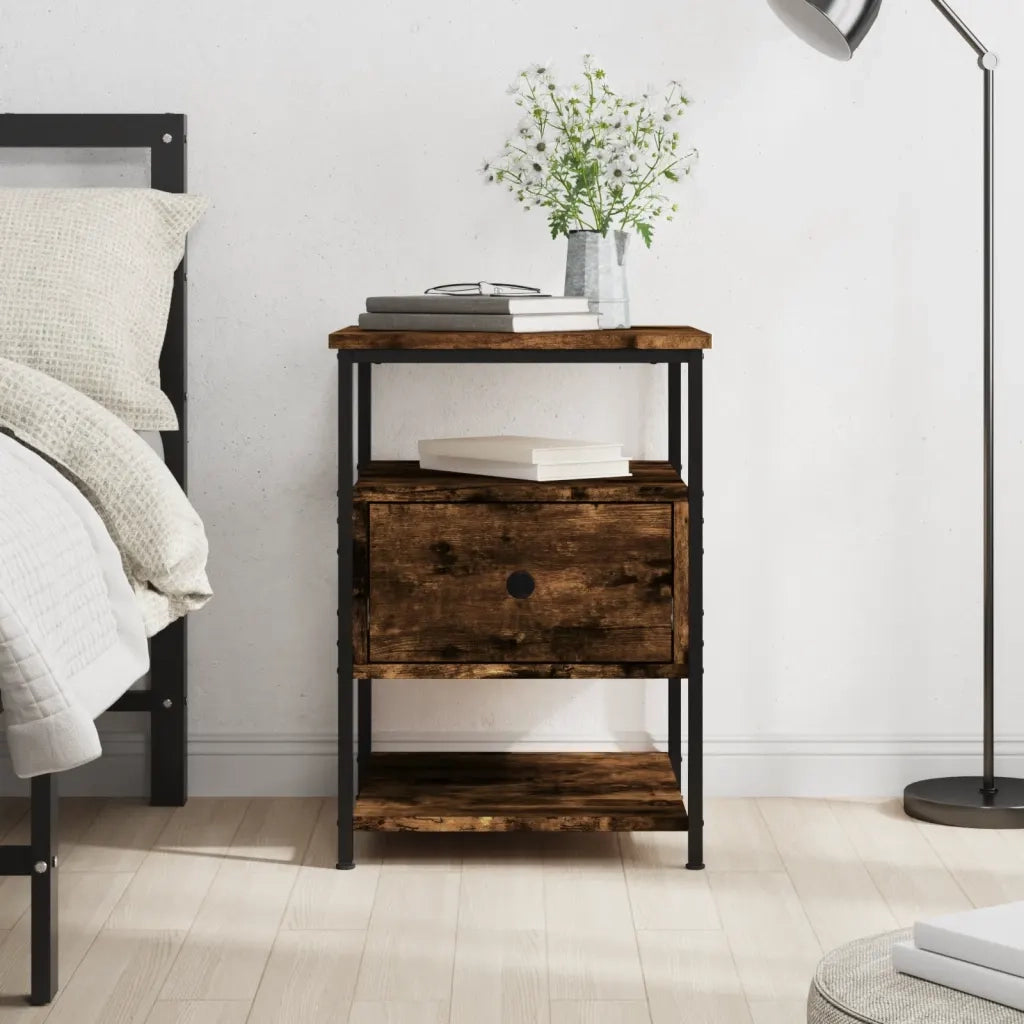 Comodino | Armadio da Notte | Mobiletto da notte Rovere Fumo 40x42x56 cm Legno Multistrato