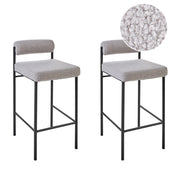 Set di 2 sedie da bar Rivestimento in poliestere grigio Boucle Gambe in metallo nero Sgabelli senza braccioli Schienale arrotolabile Sala da pranzo moderna Cucina