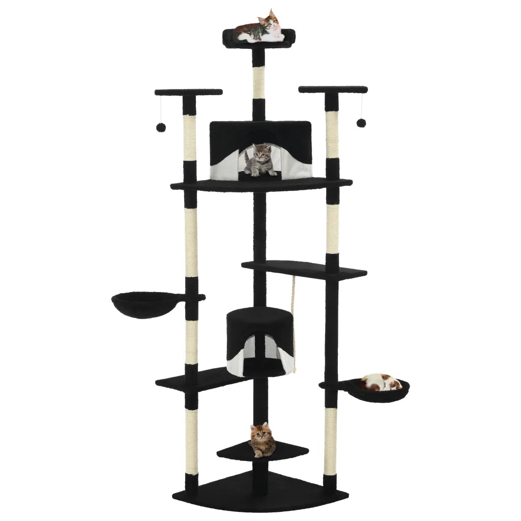 Albero per Gatti e Tiragraffi in Sisal 203 cm Nero e Bianco CFW6331878