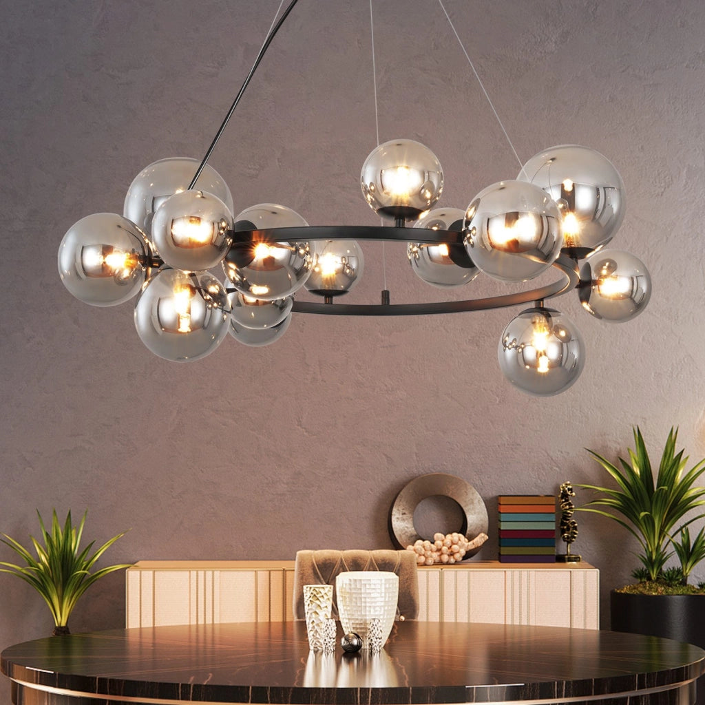 Lampada a sospensione ZMH moderna per sala da pranzo 14 fiamme lampadario G9 con sfera in vetro