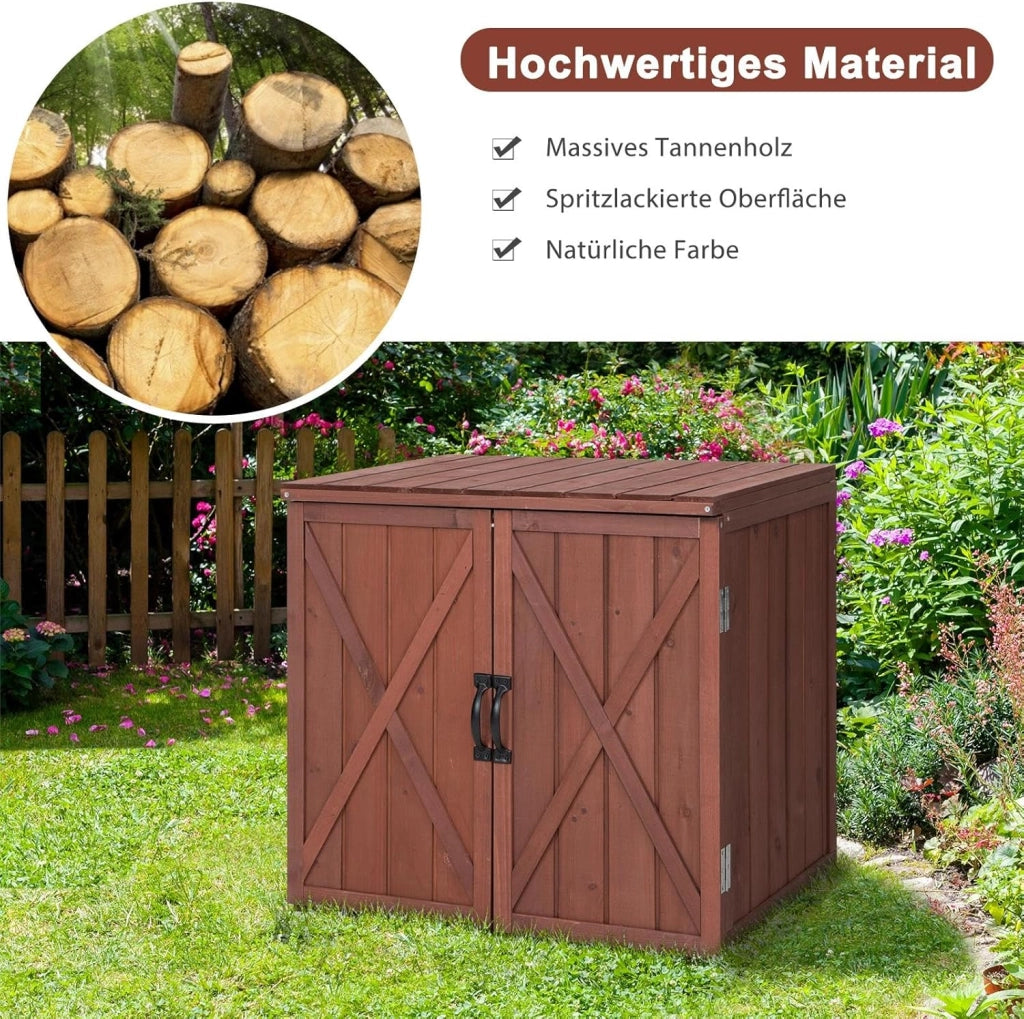 Armadietto da giardino con doppie ante e maniglie, armadietto per esterni, resistente alle intemperie, in legno, 77 x 56 x 72 cm