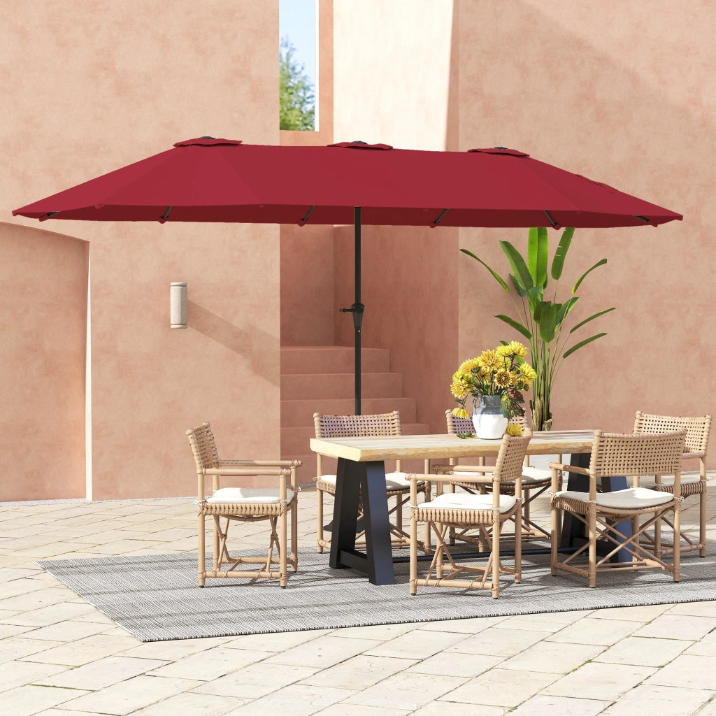 Ombrellone Doppio da Giardino 400x220x234H cm con Prese d'Aria e Manovella Nero e Rosso