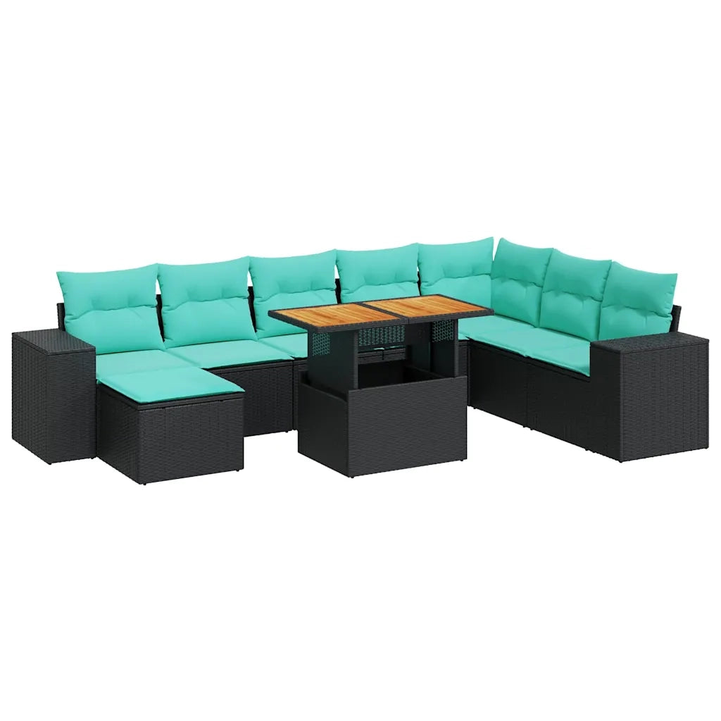 Set Divani da Giardino 9 pz con Cuscini Nero in Polyrattan 3327410