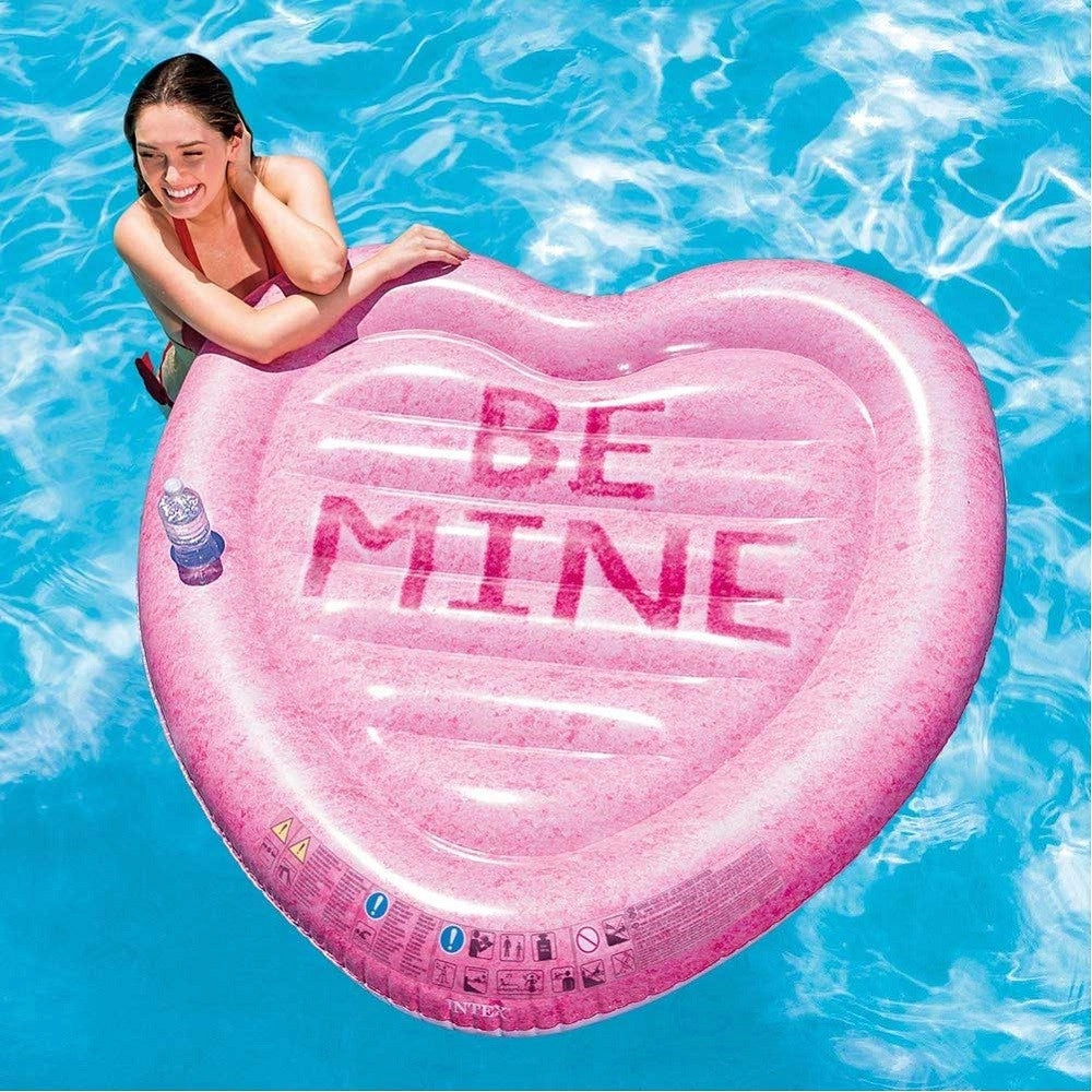 Trade Shop - Materassino Isola Gonfiabile Stampa Cuore Pvc Mare Piscina 145 X 142 Cm Rosa -