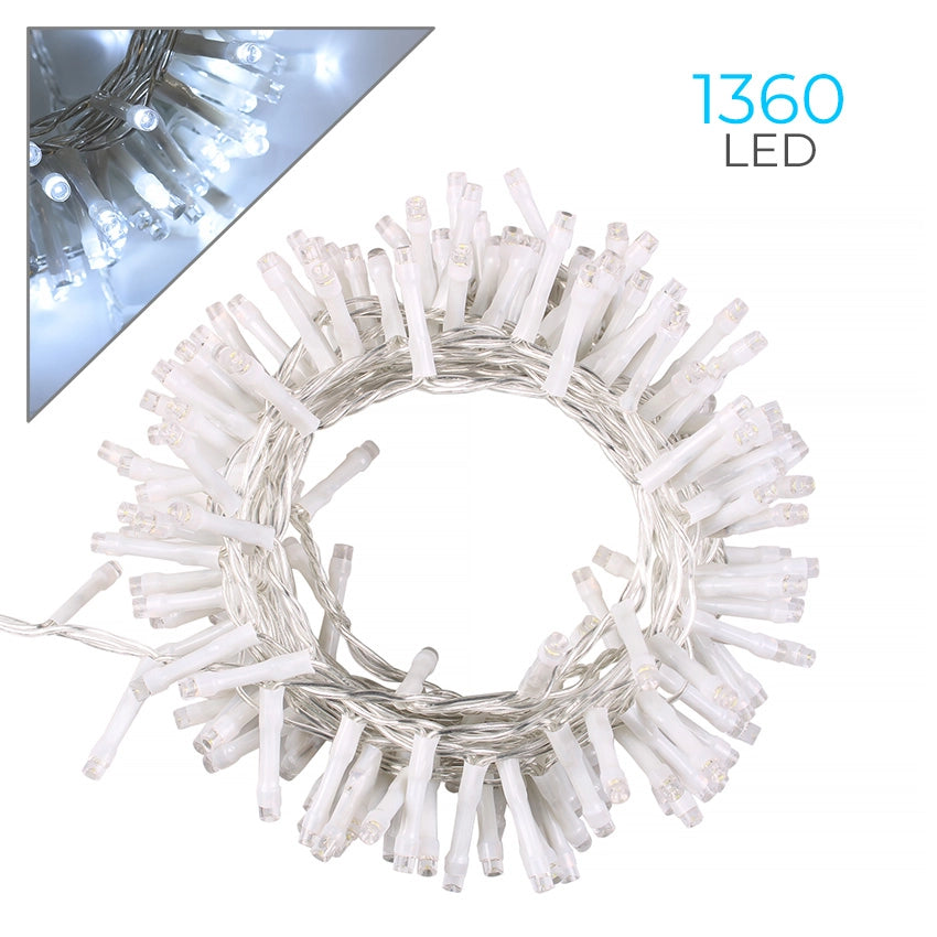 CATENA DI LUCI DA 1360 LED BIANCHI CON CAVO TRASPARENTE DA 41 METRI E TRASFORMATORE 36V - PER UNA DECORAZIONE VERSATILE E SICURA