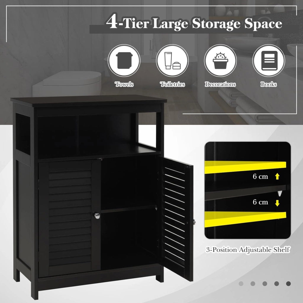 Armadietto da bagno, in legno, con ripiano regolabile in altezza, credenza con 2 ante persiane, mobile per bagno, cucina (nero)