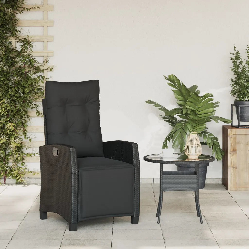 Sedia Reclinabile da Giardino | Sedie da Esterno con Poggiapiedi Nera Polyrattan