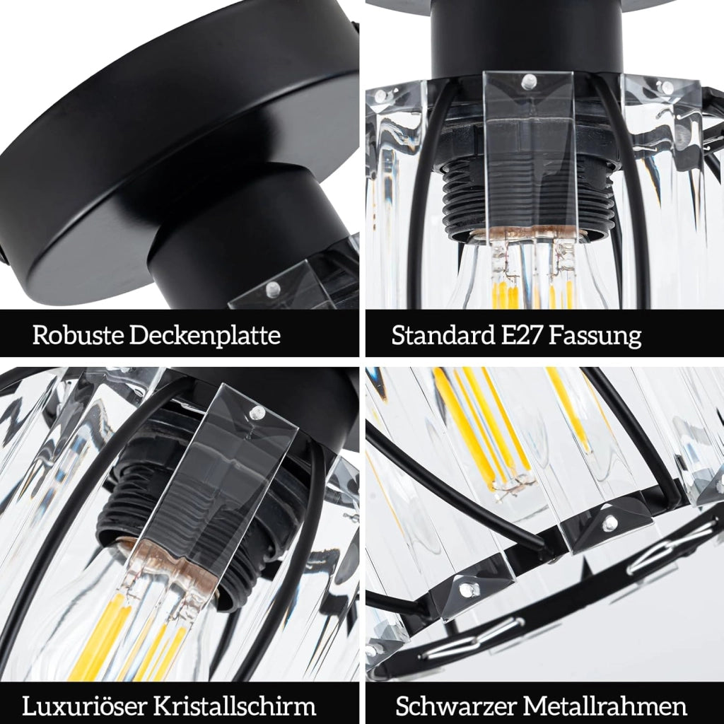 ZMH Lampada da soffitto plafoniera moderna cristallo nero E27 illuminazione vintage per interni