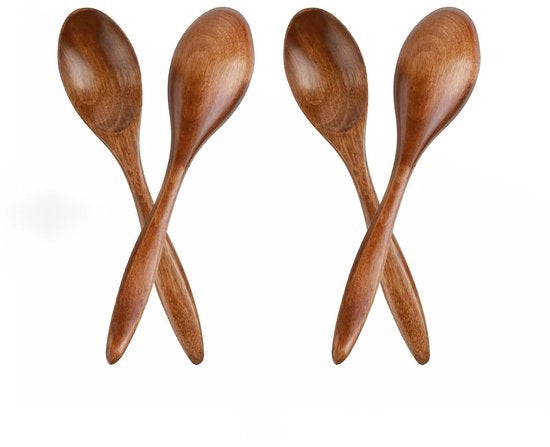 Set di 4 cucchiai in legno, cucchiai per miele, cucchiai per dessert, cucchiai a sorbetto, per mescolare, girare e cucinare, cucchiai in legno per cioccolata calda, miele, caffè e tè
