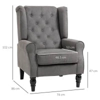 Poltrona da Salotto Stile Francese con Gambe in Legno e Cuscini Sfoderabili, 74x86x102 cm, Grigio